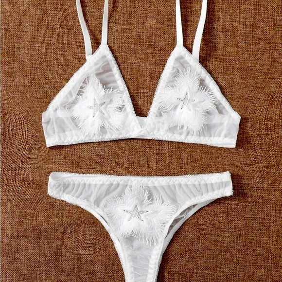 5 piece Star  Embroidered Mesh Lingerie Set - Picture 1 of 16
